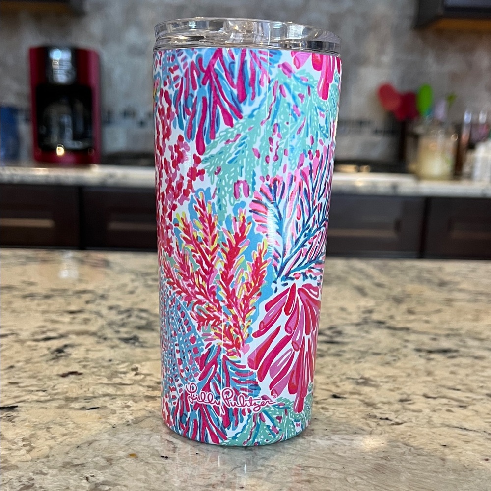 Lilly Pulitzer Pink and Blue Tropical Tumbler NWOT